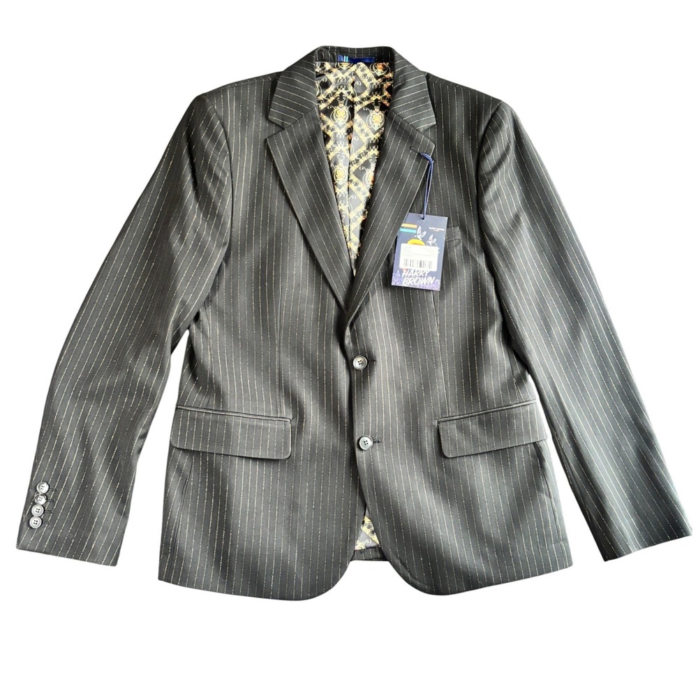 NWT Harry Brown London Black Metallic Pinstripe Skinny Fit Suit Jacket‎ 44R